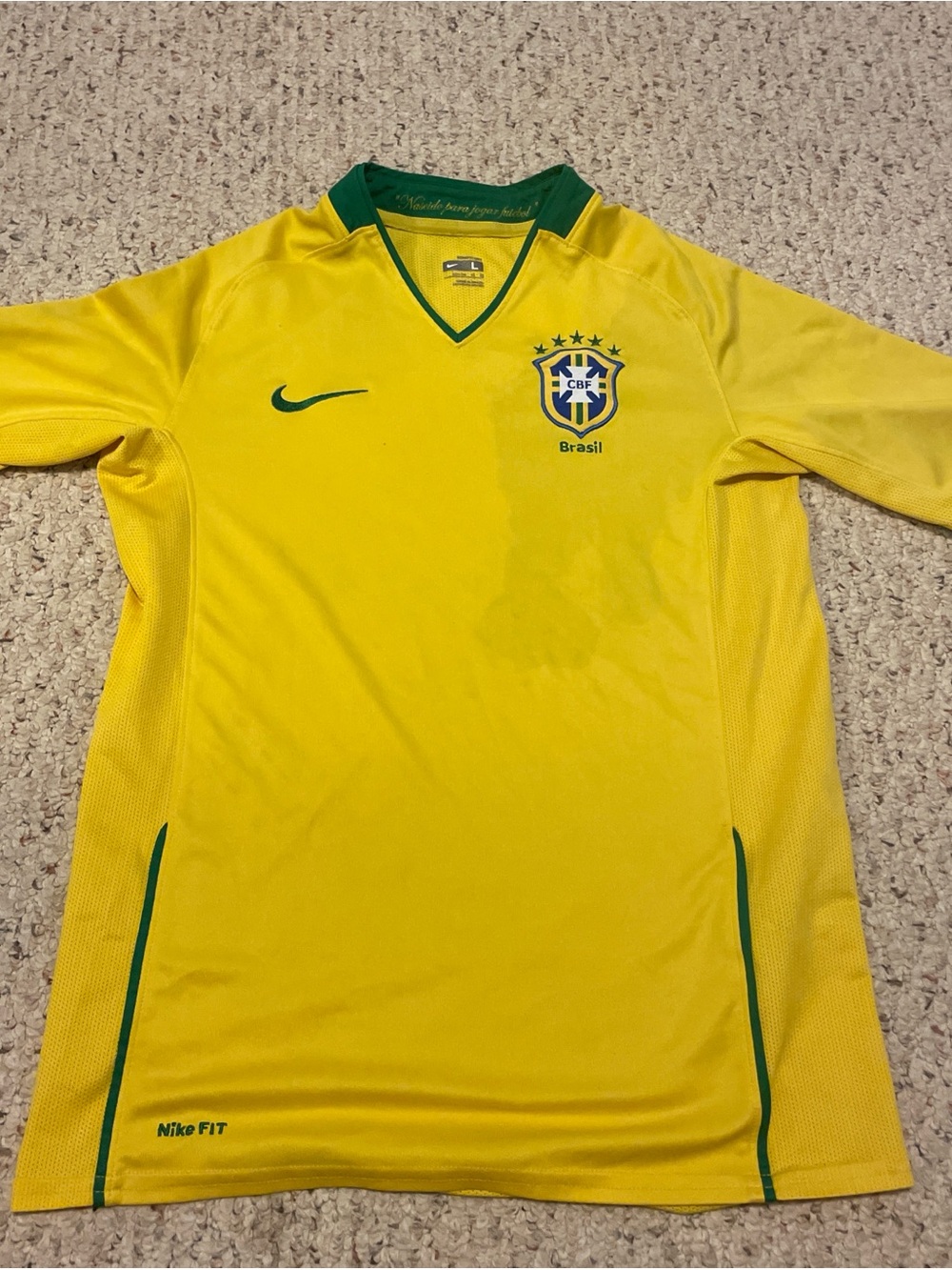 Nike Brazil Yellow and Green Soccer Jersey with Crest